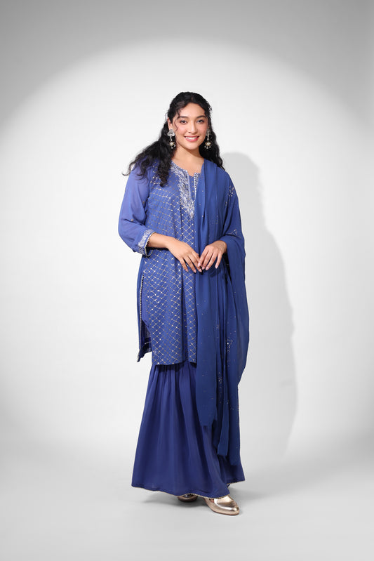 Parsi Mukaish Gharara (Blue)